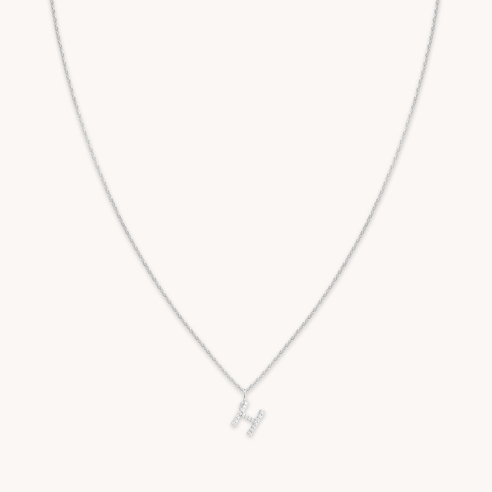 H Initial Pavé Pendant Necklace in Silver