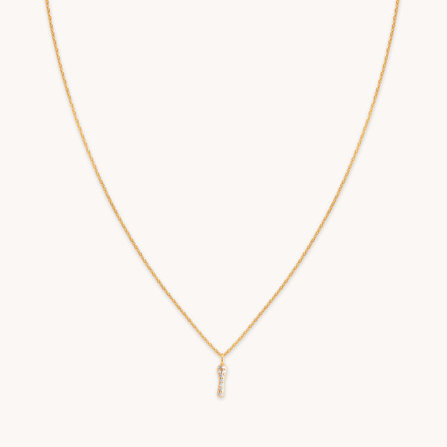 I Initial Pavé Pendant Necklace in Gold