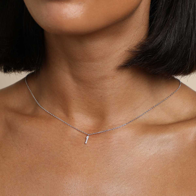 Gemstone Necklaces - I Initial Pavé Pendant Necklace in Silver - Pendant Necklace - Astrid & Miyu
