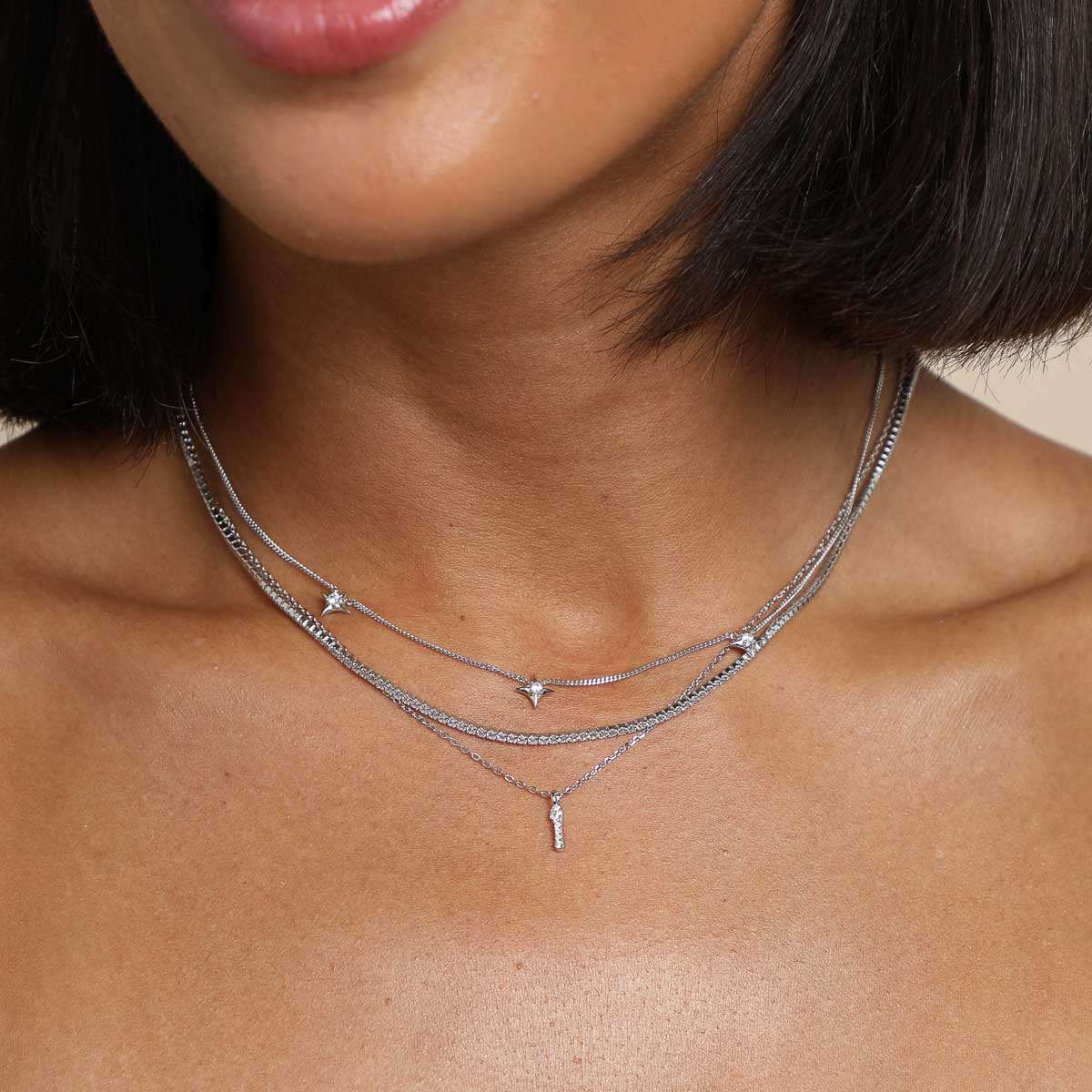 Gemstone Necklaces - I Initial Pavé Pendant Necklace in Silver - Pendant Necklace - Astrid &amp; Miyu