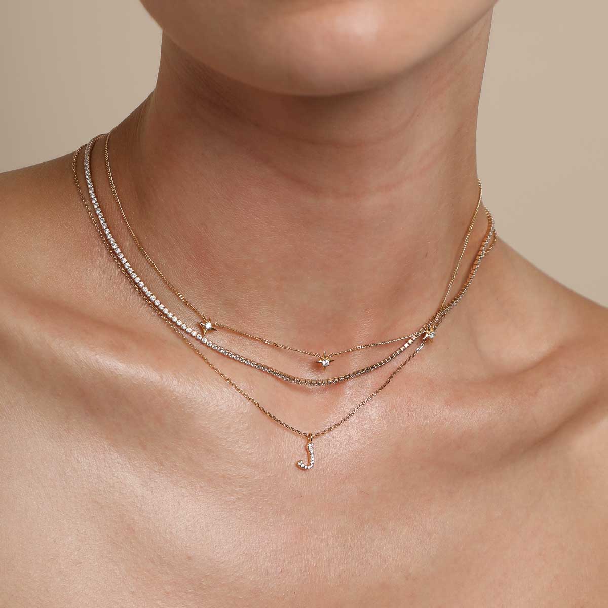 18k Gold Plated Jewellery - J Initial Pavé Pendant Necklace in Gold - Pendant Necklace - Astrid &amp; Miyu