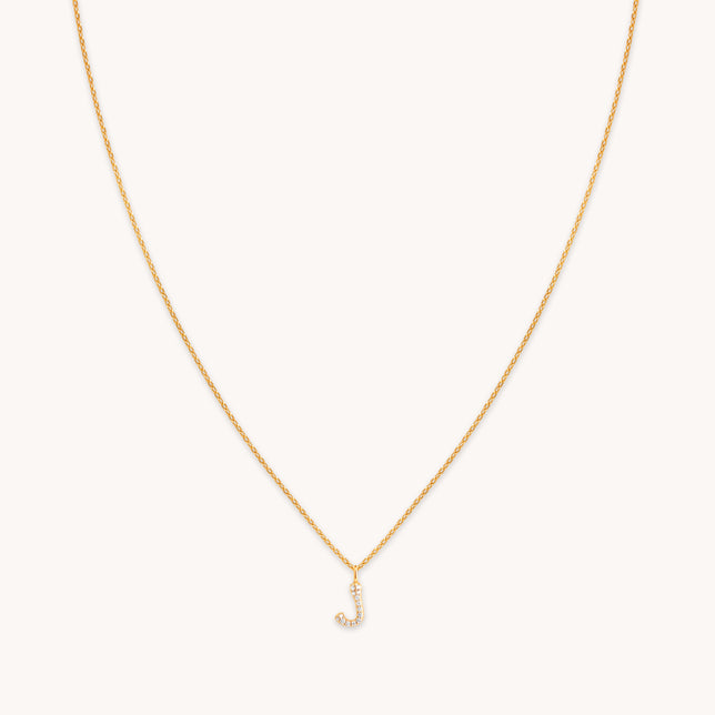 J Initial Pavé Pendant Necklace in Gold