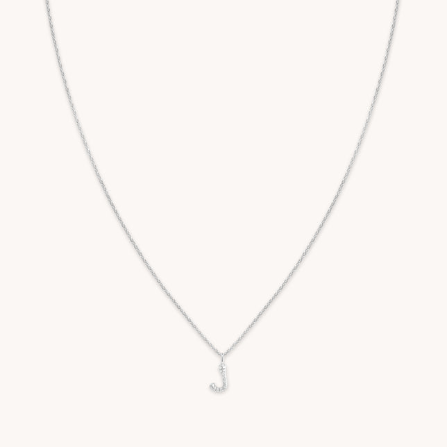 J Initial Pavé Pendant Necklace in Silver