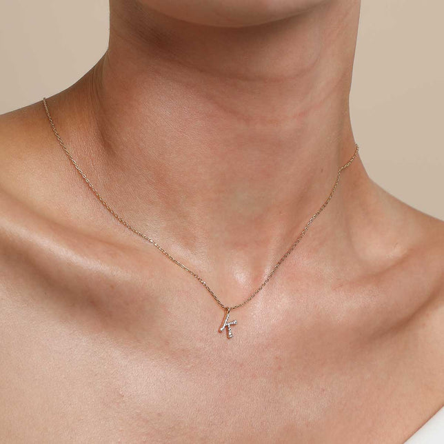 18k Gold Plated Jewellery - K Initial Pavé Pendant Necklace in Gold - Pendant Necklace - Astrid & Miyu