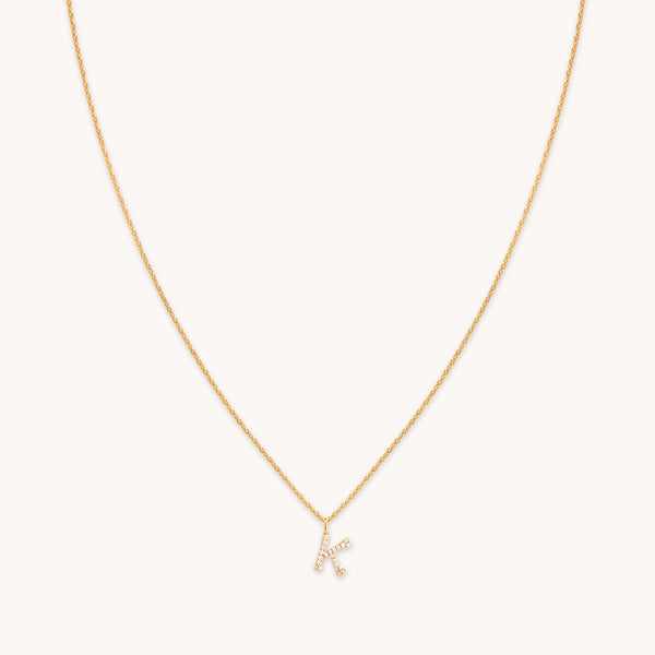 18k Gold Plated Jewellery - K Initial Pavé Pendant Necklace in Gold - Pendant Necklace - Astrid &amp; Miyu