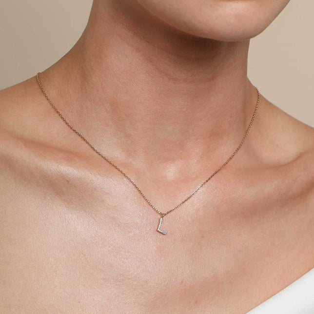 18k Gold Plated Jewellery - L Initial Pavé Pendant Necklace in Gold - Pendant Necklace - Astrid & Miyu