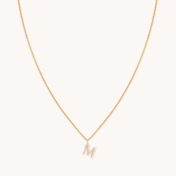 18k Gold Plated Jewellery - M Initial Pavé Pendant Necklace in Gold - Pendant Necklace - Astrid &amp; Miyu