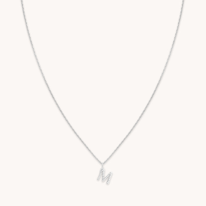 M Initial Pavé Pendant Necklace in Silver