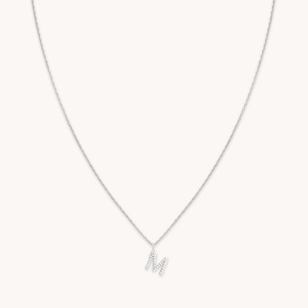 Gemstone Necklaces - M Initial Pavé Pendant Necklace in Silver - Pendant Necklace - Astrid &amp; Miyu