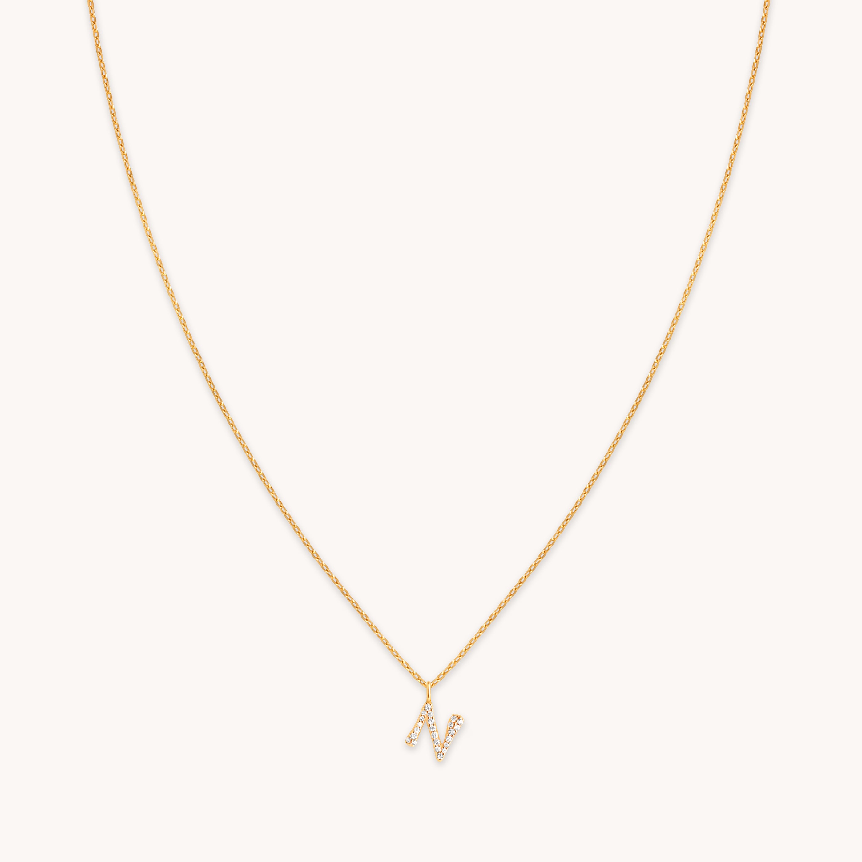 N Initial Pavé Pendant Necklace in Gold