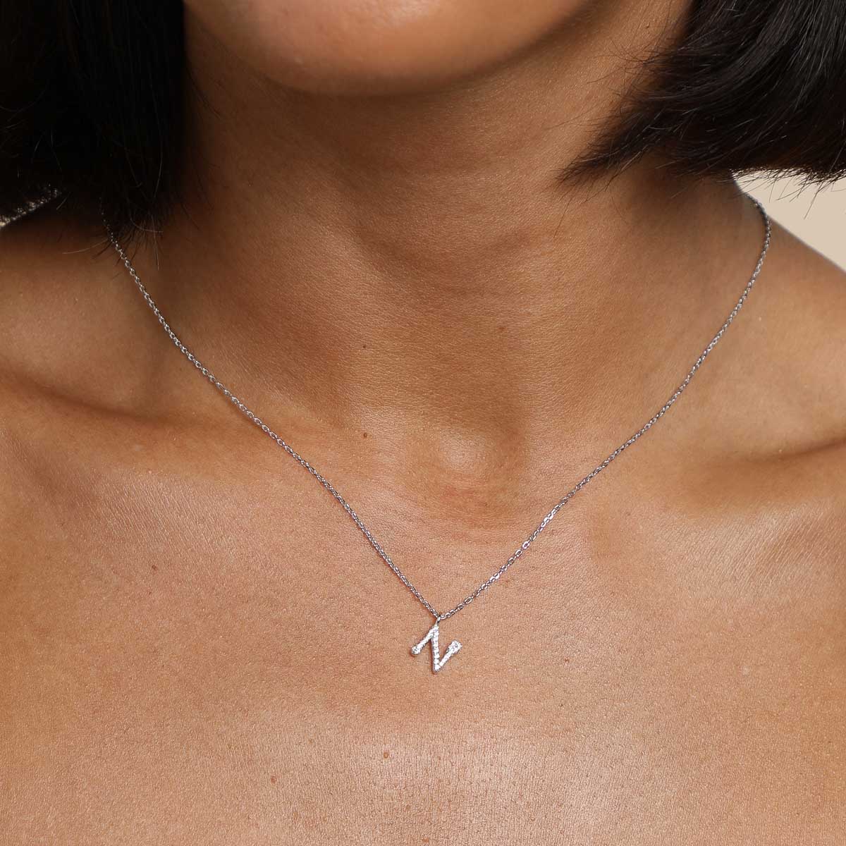 N Pavé Initial Silver Necklace Astrid Miyu Necklaces