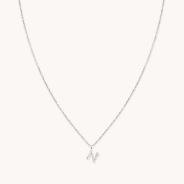 Gemstone Necklaces - N Initial Pavé Pendant Necklace in Silver - Pendant Necklace - Astrid &amp; Miyu