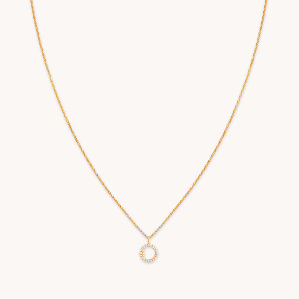18k Gold Plated Jewellery - O Initial Pavé Pendant Necklace in Gold - Pendant Necklace - Astrid &amp; Miyu