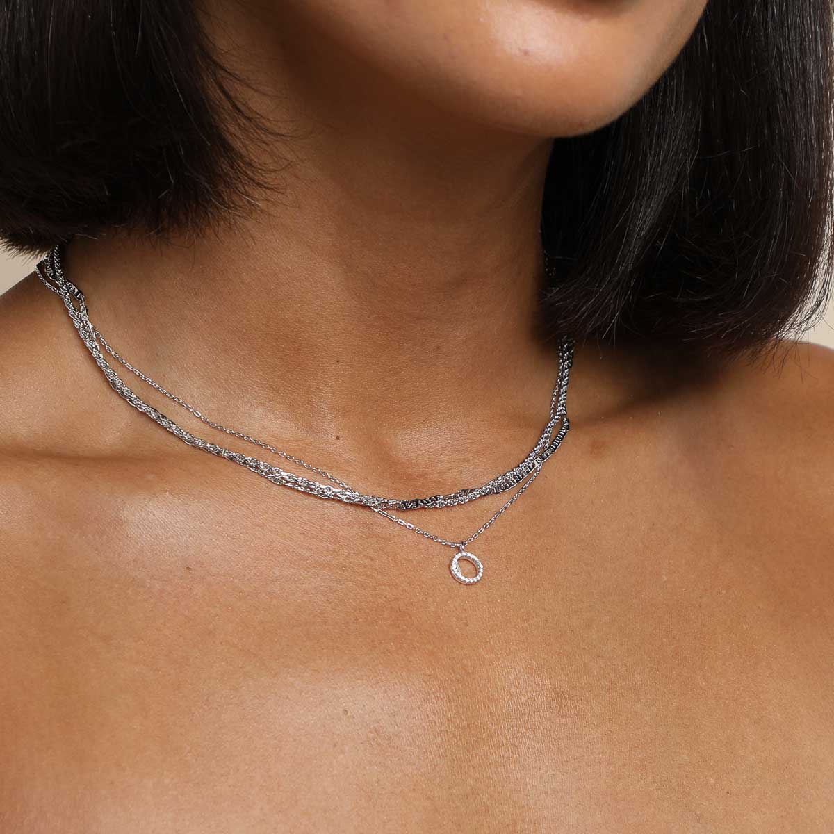 Gemstone Necklaces - O Initial Pavé Pendant Necklace in Silver - Pendant Necklace - Astrid &amp; Miyu