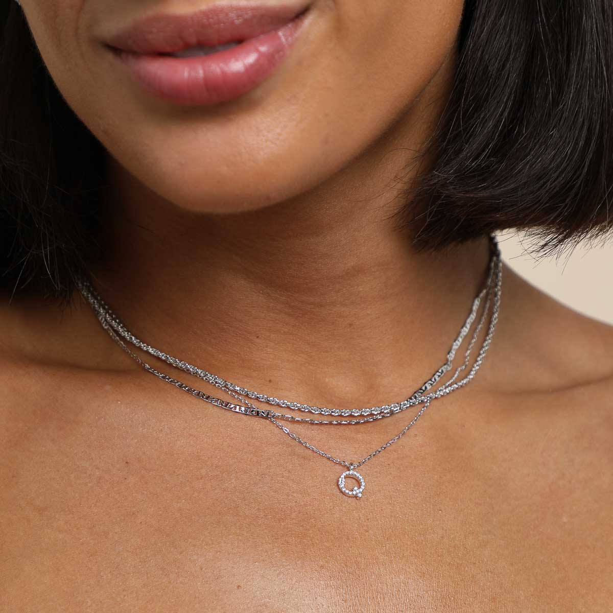 Gemstone Necklaces - Q Initial Pavé Pendant Necklace in Silver - Pendant Necklace - Astrid &amp; Miyu