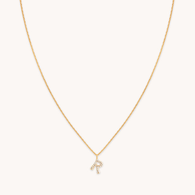 R Initial Pavé Pendant Necklace in Gold