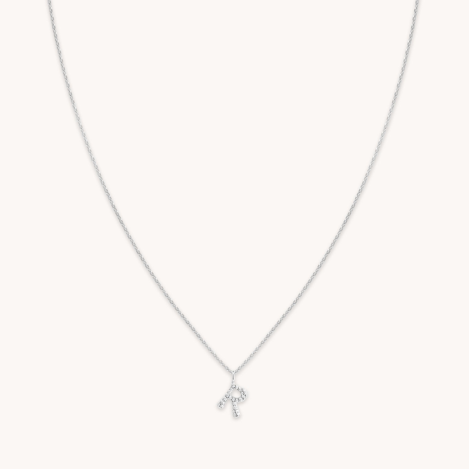R Initial Pavé Pendant Necklace in Silver