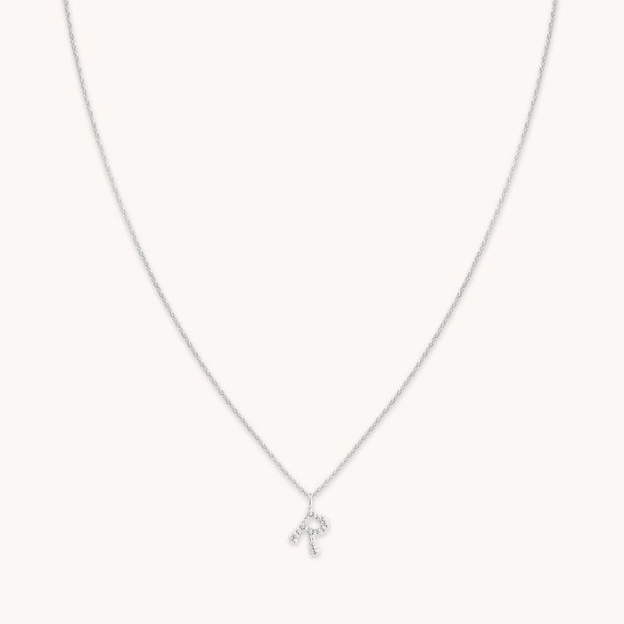 R Initial Pavé Pendant Necklace in Silver
