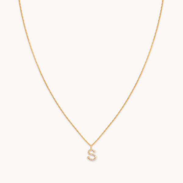 18k Gold Plated Jewellery - S Initial Pavé Pendant Necklace in Gold - Pendant Necklace - Astrid &amp; Miyu