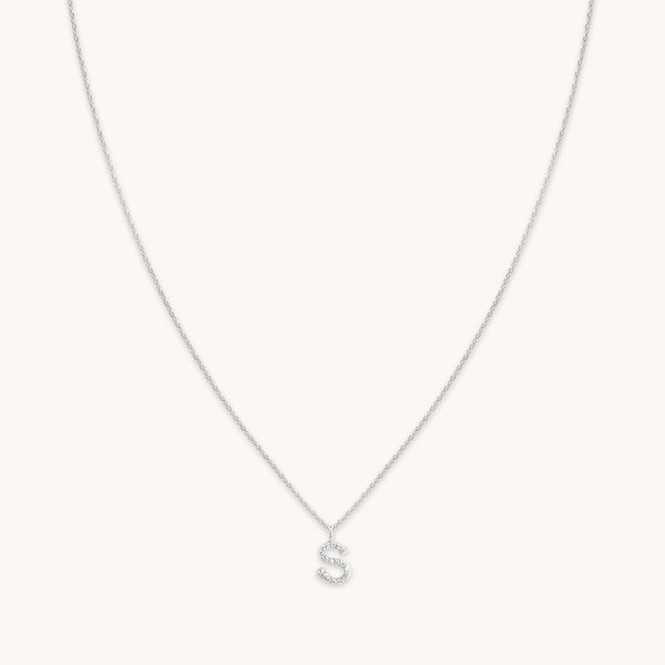 Gemstone Necklaces - S Initial Pavé Pendant Necklace in Silver - Pendant Necklace - Astrid &amp; Miyu