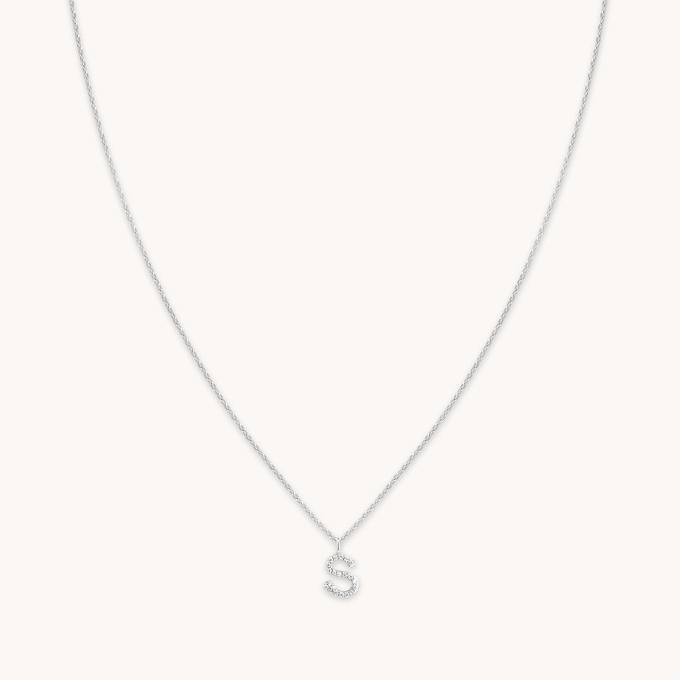S Initial Pavé Pendant Necklace in Silver