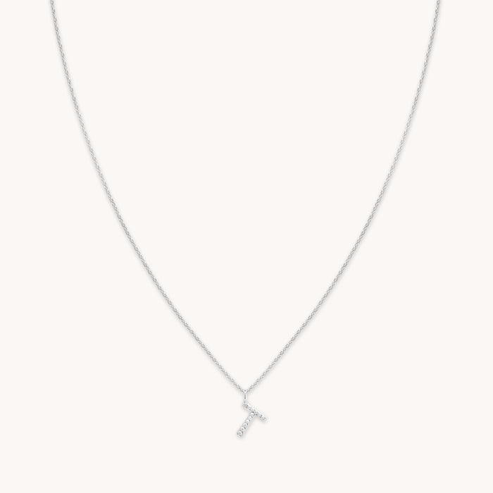 T Initial Pavé Pendant Necklace in Silver