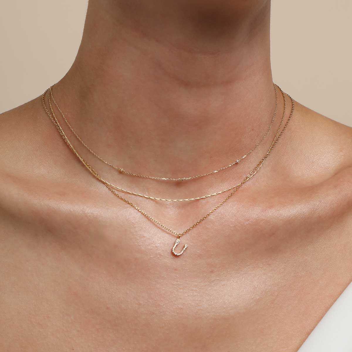 18k Gold Plated Jewellery - U Initial Pavé Pendant Necklace in Gold - Pendant Necklace - Astrid &amp; Miyu