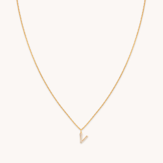 V Initial Pavé Pendant Necklace in Gold