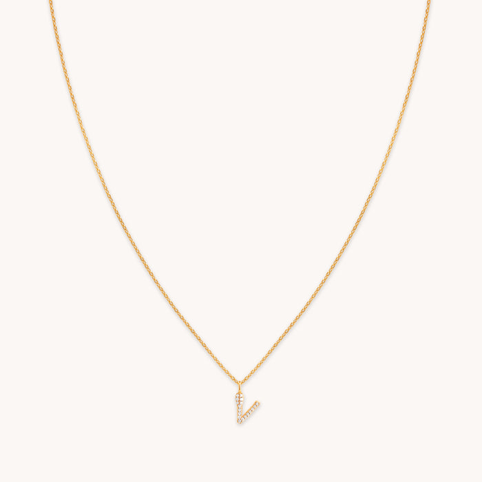 V Pavé Initial Gold Necklace Astrid Miyu Necklaces