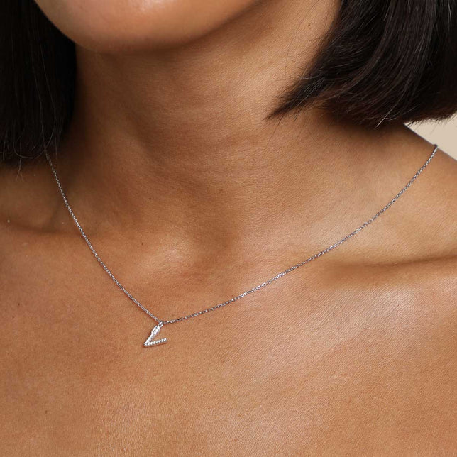 Gemstone Necklaces - V Initial Pavé Pendant Necklace in Silver - Pendant Necklace - Astrid &amp; Miyu