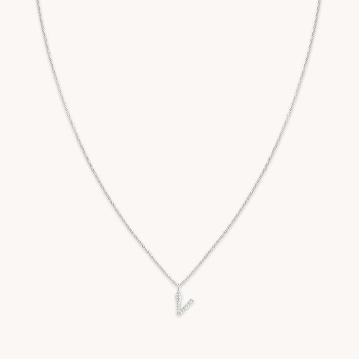 V Initial Pavé Pendant Necklace in Silver