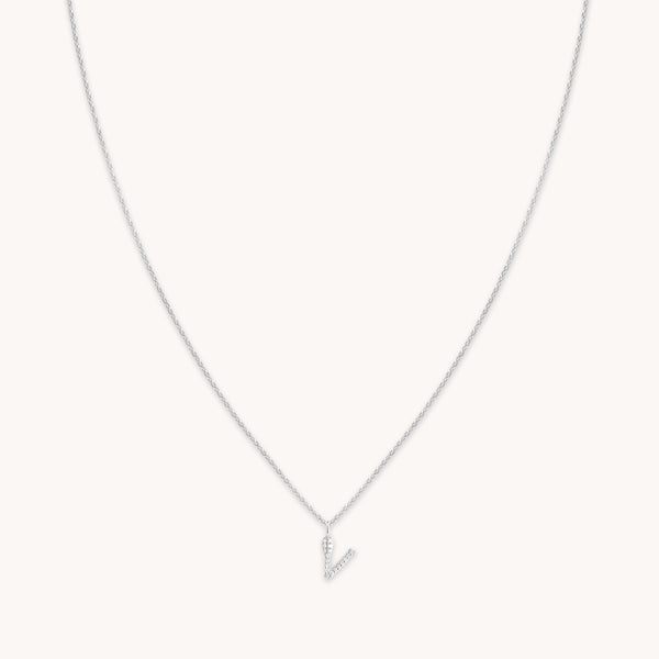 Gemstone Necklaces - V Initial Pavé Pendant Necklace in Silver - Pendant Necklace - Astrid &amp; Miyu