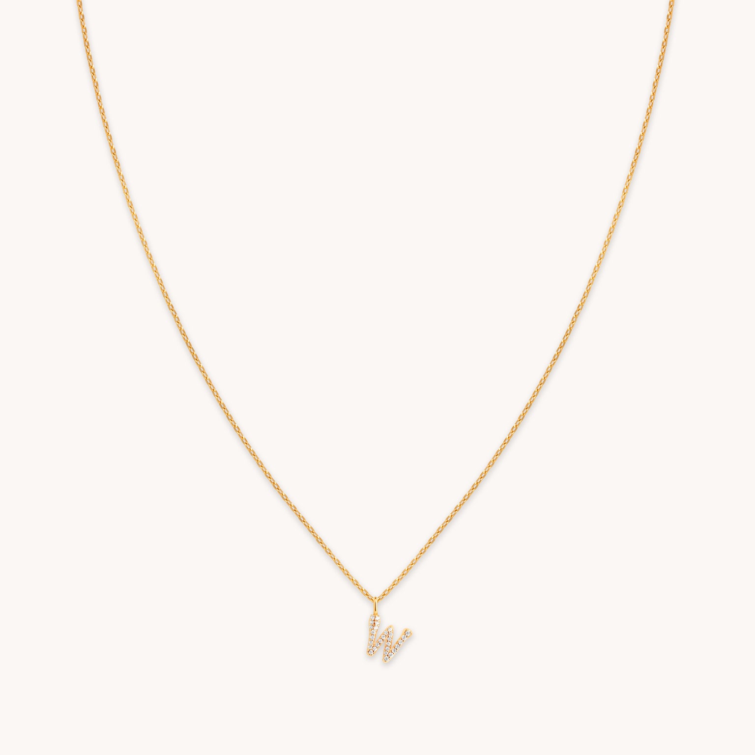 W Initial Pavé Pendant Necklace in Gold
