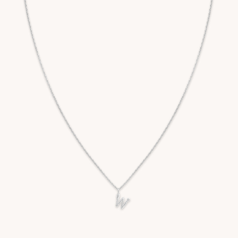 W Initial Pavé Pendant Necklace in Silver
