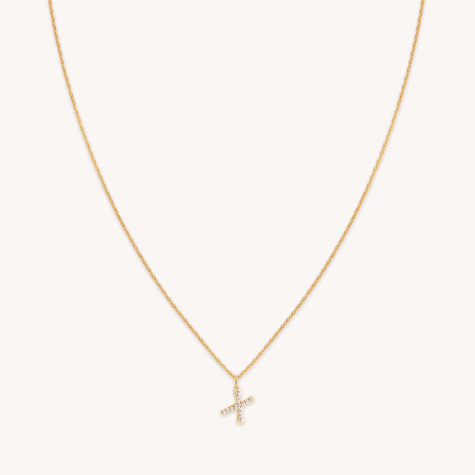 X Initial Pavé Pendant Necklace in Gold
