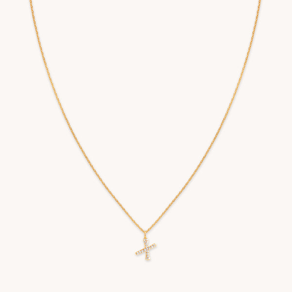 18k Gold Plated Jewellery - X Initial Pavé Pendant Necklace in Gold - Pendant Necklace - Astrid &amp; Miyu