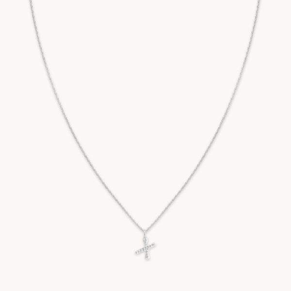 Gemstone Necklaces - X Initial Pavé Pendant Necklace in Silver - Pendant Necklace - Astrid &amp; Miyu