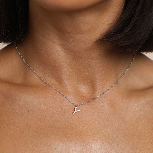 Gemstone Necklaces - Y Initial Pavé Pendant Necklace in Silver - Pendant Necklace - Astrid & Miyu