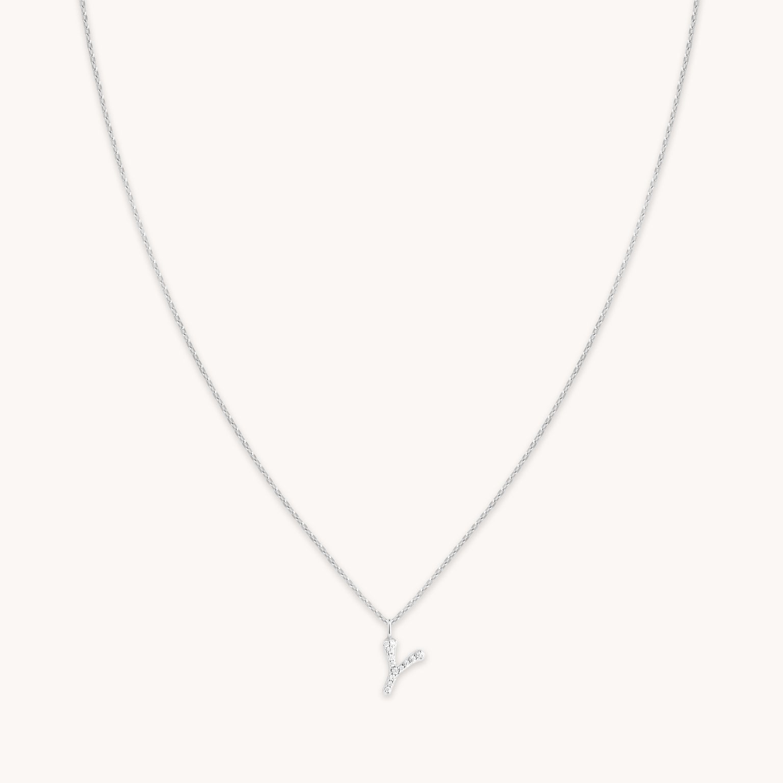 Y Initial Pavé Pendant Necklace in Silver