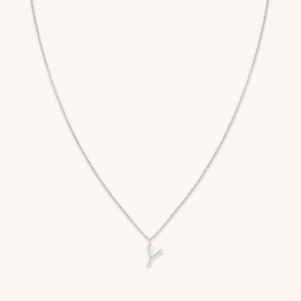 Gemstone Necklaces - Y Initial Pavé Pendant Necklace in Silver - Pendant Necklace - Astrid &amp; Miyu