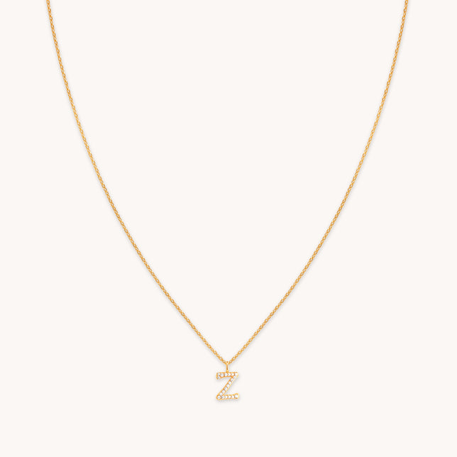 Z Initial Pavé Pendant Necklace in Gold