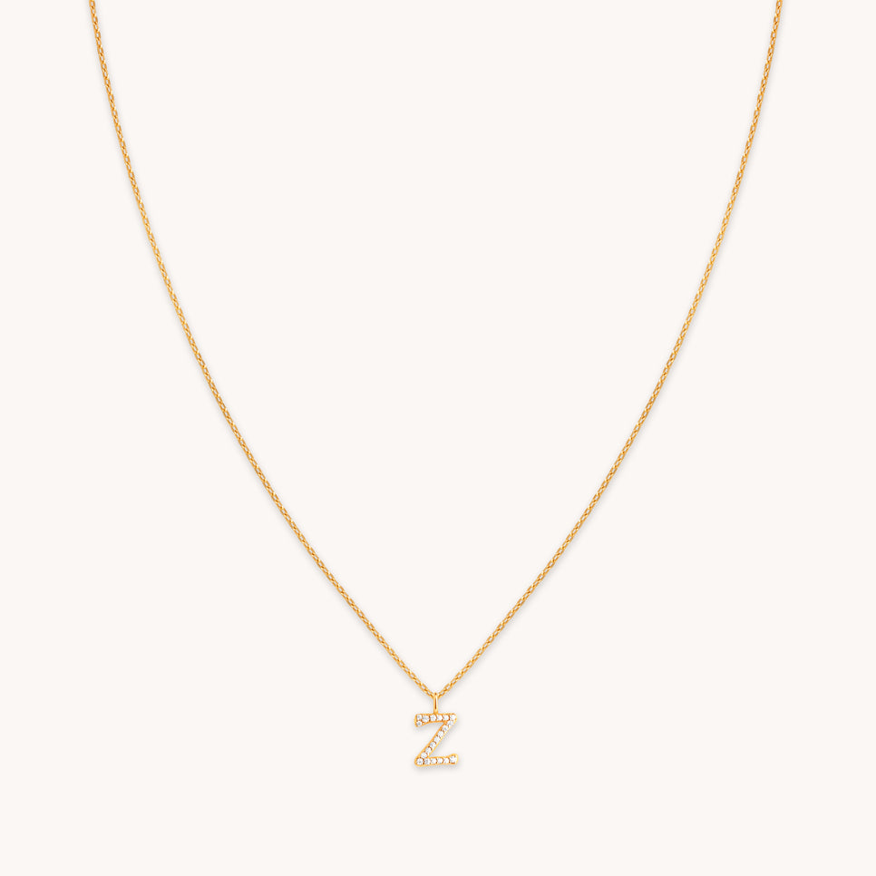 Z Initial Pavé Pendant Necklace in Gold