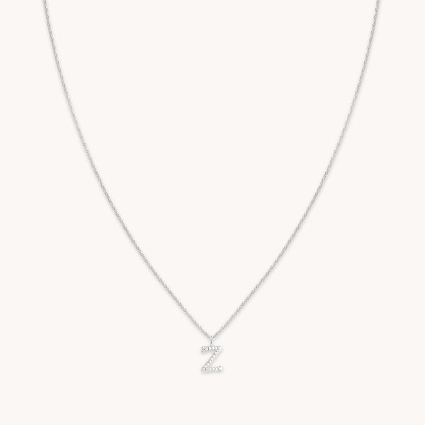 Gemstone Necklaces - Z Initial Pavé Pendant Necklace in Silver - Pendant Necklace - Astrid &amp; Miyu