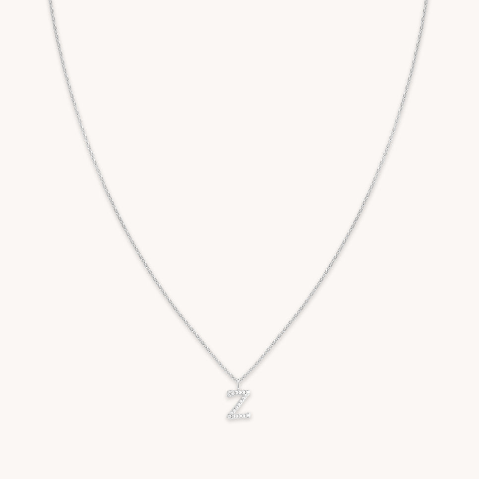 Z Initial Pavé Pendant Necklace in Silver