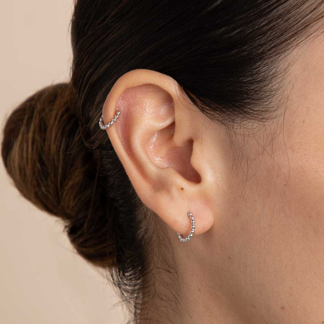 Earrings - Essential Beaded Hoop in Silver - Hoops - Astrid & Miyu