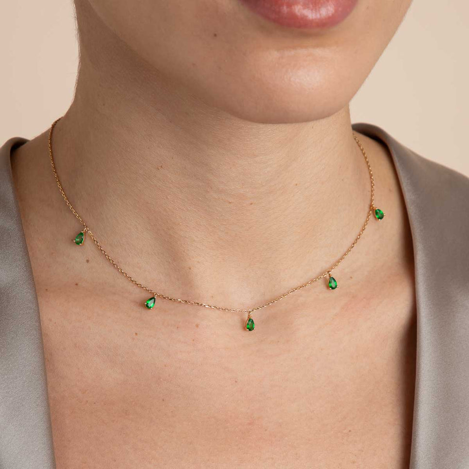 18k Gold Plated Jewellery - Green Topaz Charm Necklace in Gold - Necklaces - Astrid &amp; Miyu