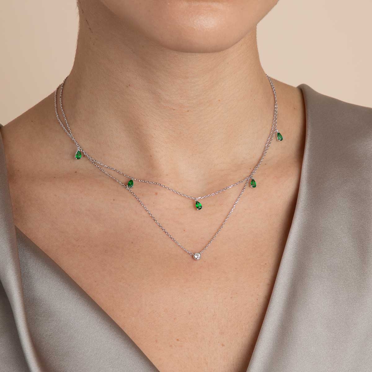 Charm Necklaces - Green Topaz Charm Necklace in Silver - Necklaces - Astrid &amp; Miyu
