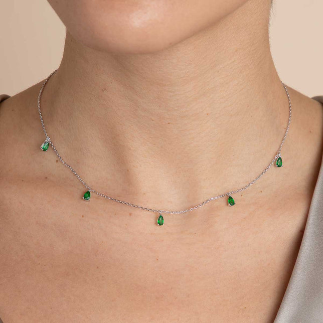 Charm Necklaces - Green Topaz Charm Necklace in Silver - Necklaces - Astrid & Miyu