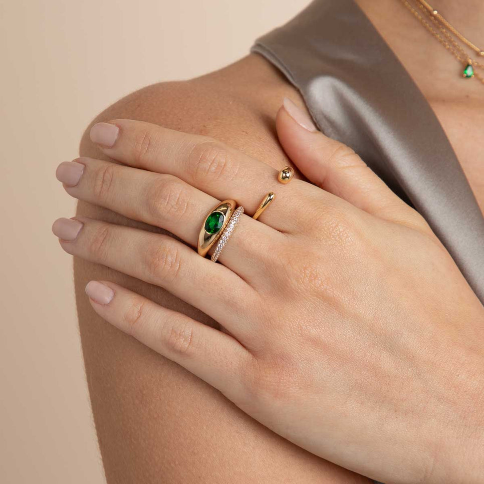 18k Gold Plated Jewellery - Dome Pavé Ring in Gold - Rings - Astrid &amp; Miyu