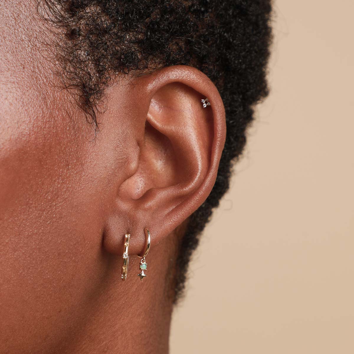 14k Gold Opal & Topaz - Cosmic Star Topaz Hoops in Solid Gold - Hoop Earrings - Astrid &amp; Miyu